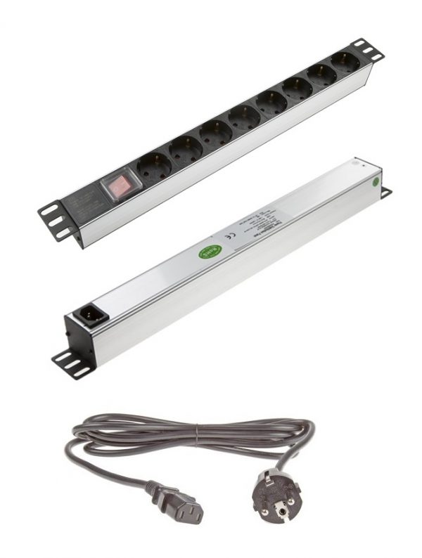 PDU08SASUP PDU power panel 8x230V maitinimo blokas rozetynas aliuminis istraukiamas laidas