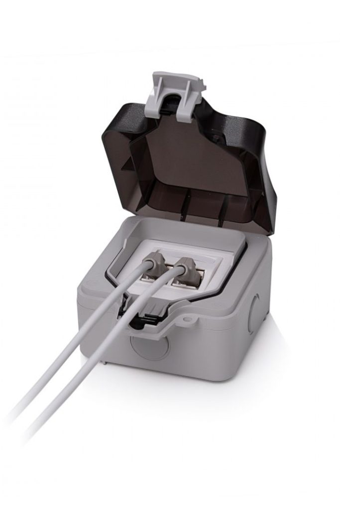 Surface mount outlet for two RJ45 keystones (empty) with protection ...